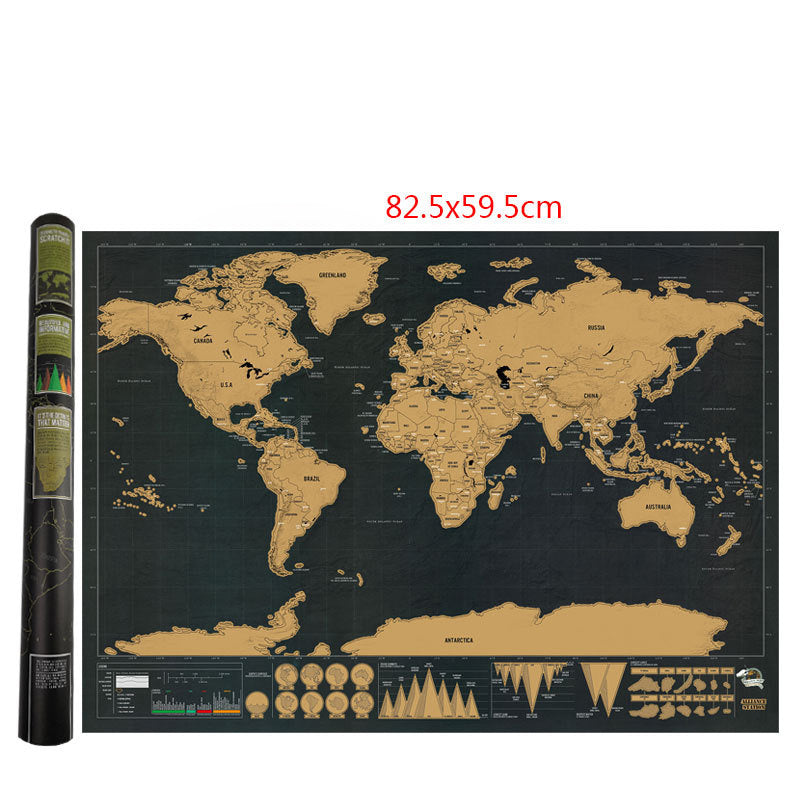 Large Black Gold Can Mark The Scratch Map Of The World